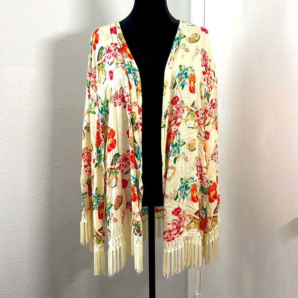 Floral Cardigan with Tassels